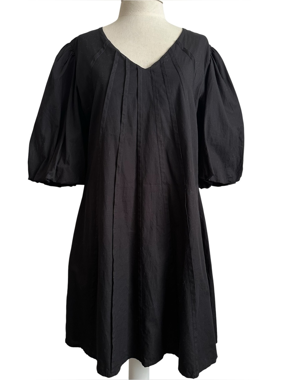 Anna Cate Puffed Sleeve Black Cotton Dress Large
